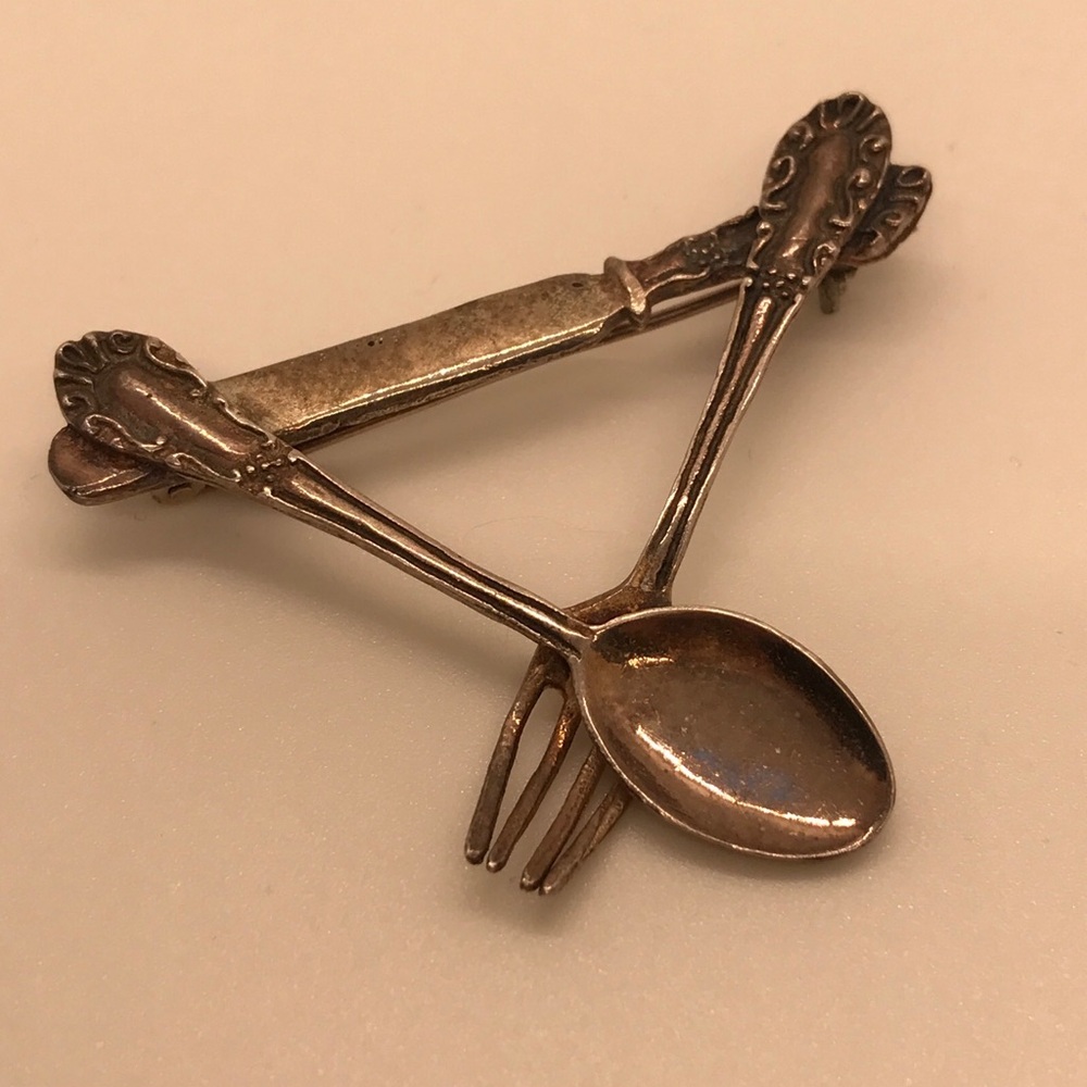 Vintage Red.Co 925 Sterling Silver Fork Spoon & Knife Silverware Brooch Pin